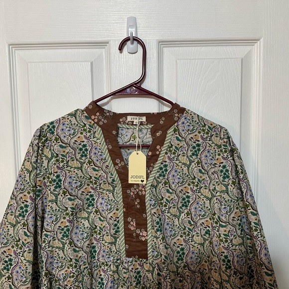 JODIFL Floral and Striped Bohemian Green & Brown Dress NWT Size Large - Picture 3 of 3
